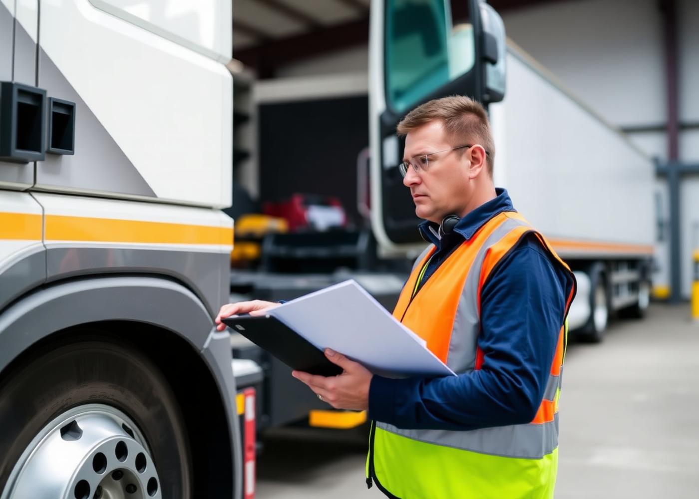 Compliance auditor inspecting an HGV