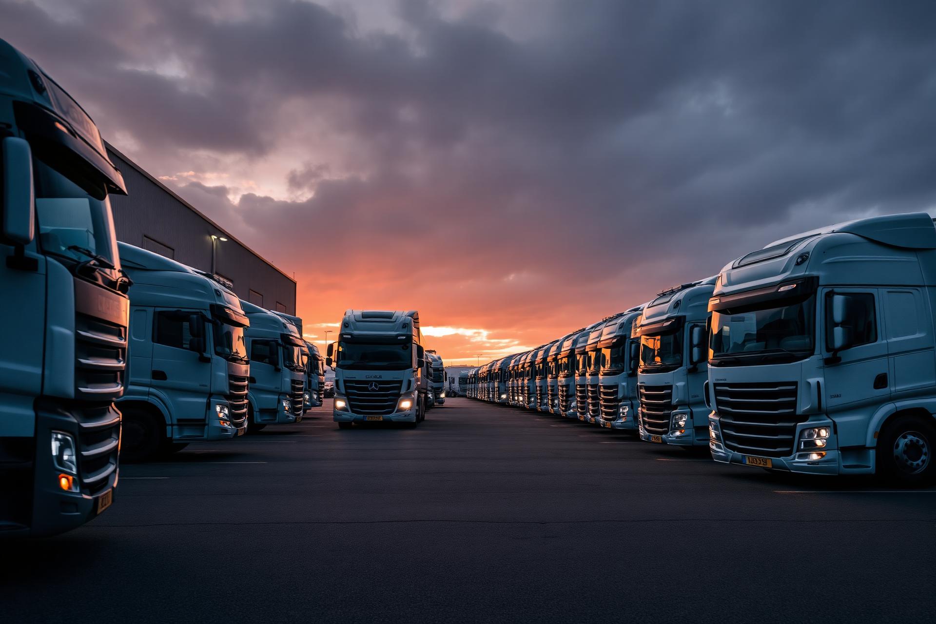 UK HGV fleet at a logistics depot